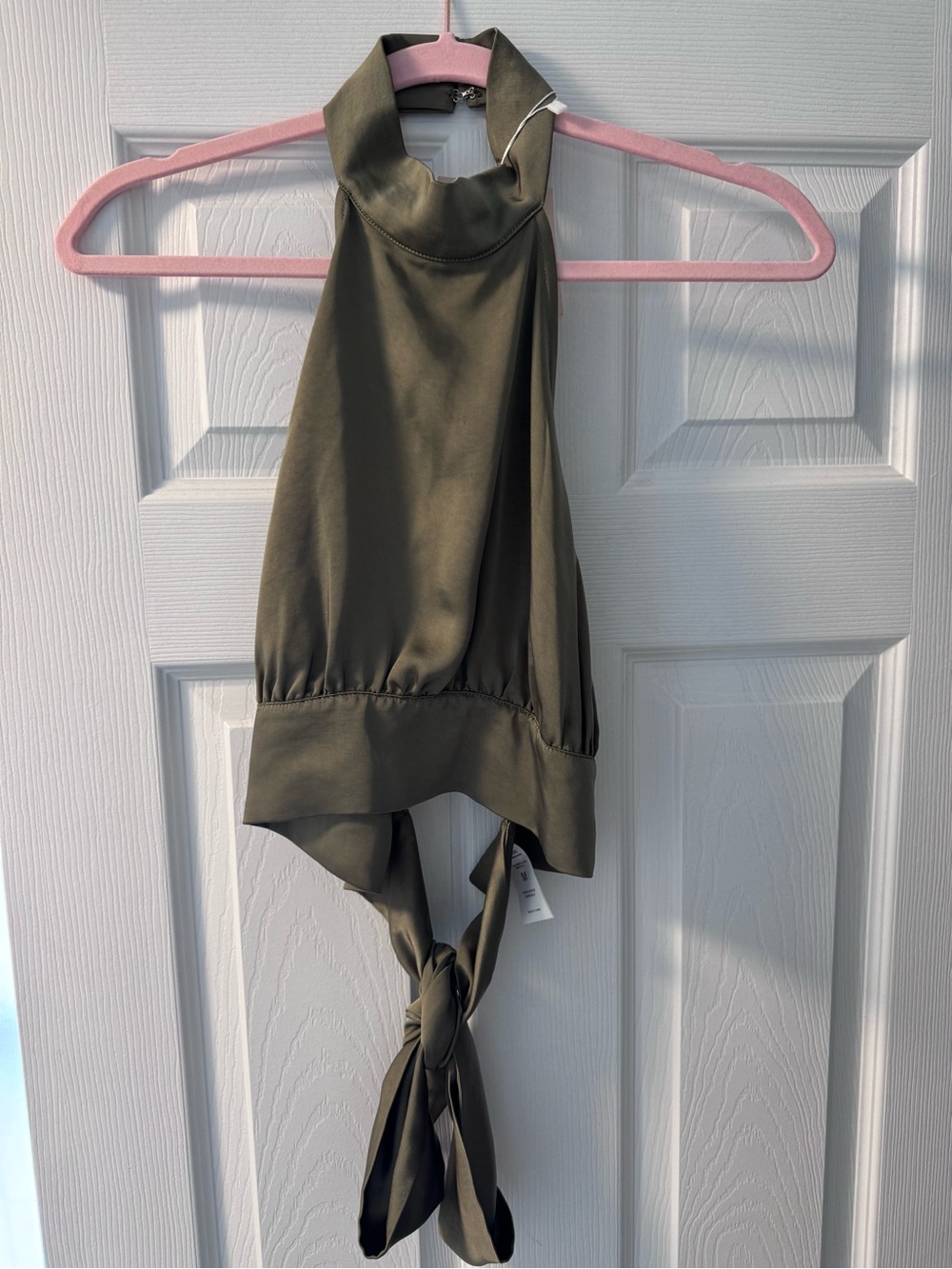 Kittenish Olive High-Neck Tie-Back Halter Tank